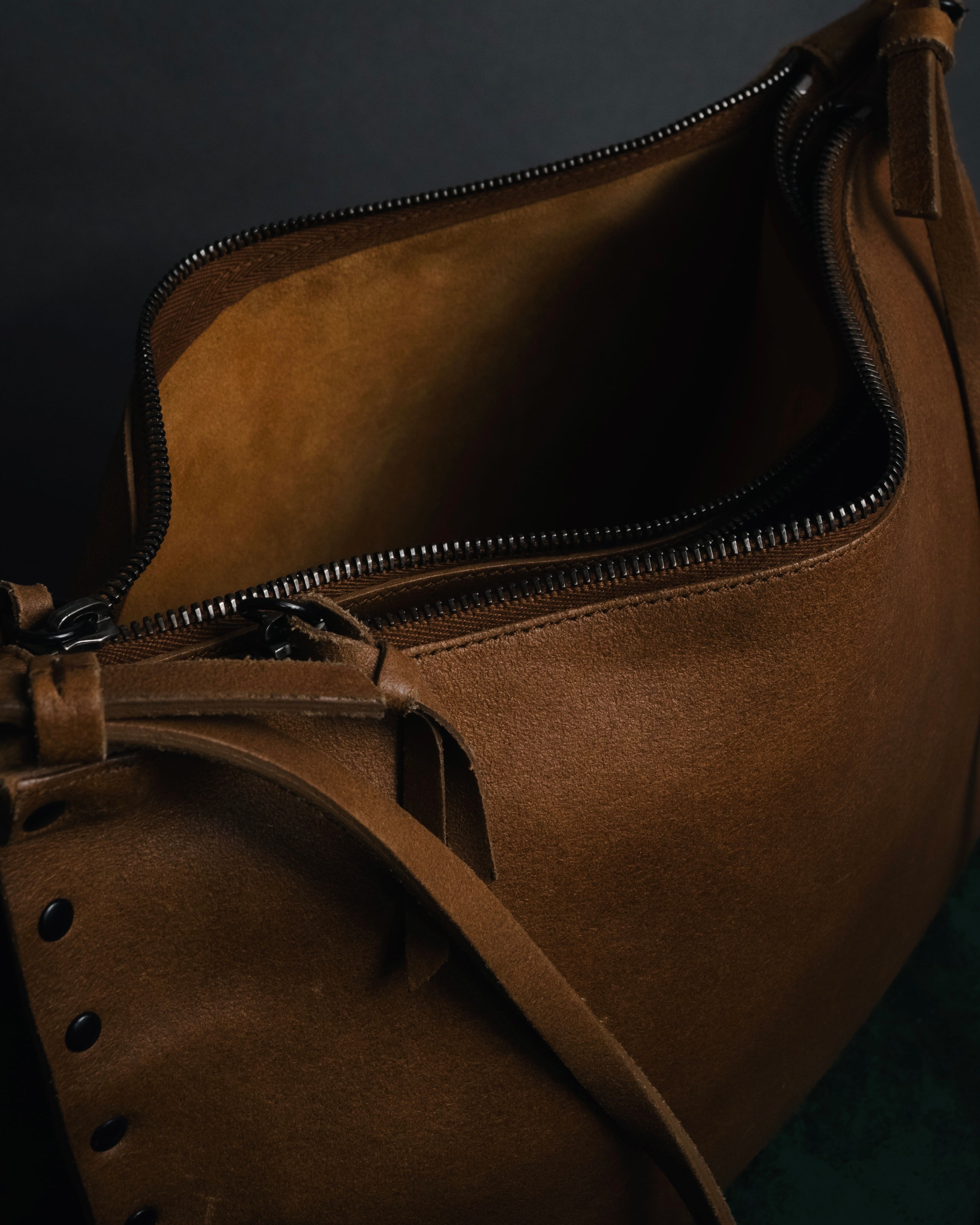 "miu miu" 90’s-00’s Studded raw edge leather hobo bag