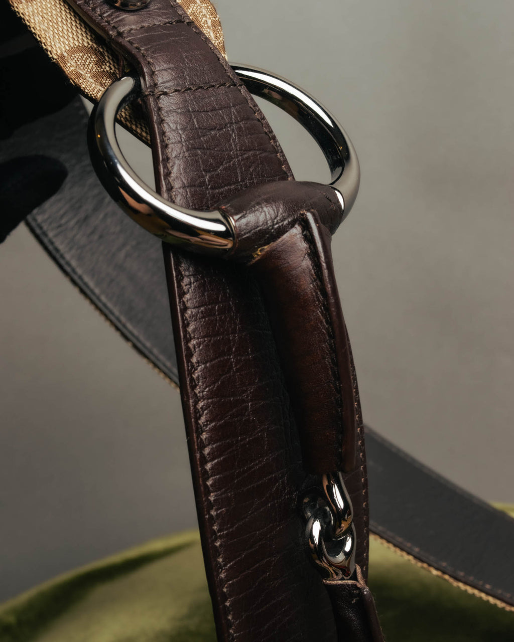 "GUCCI" 00's Large horsebit GG canvas wide waist belt