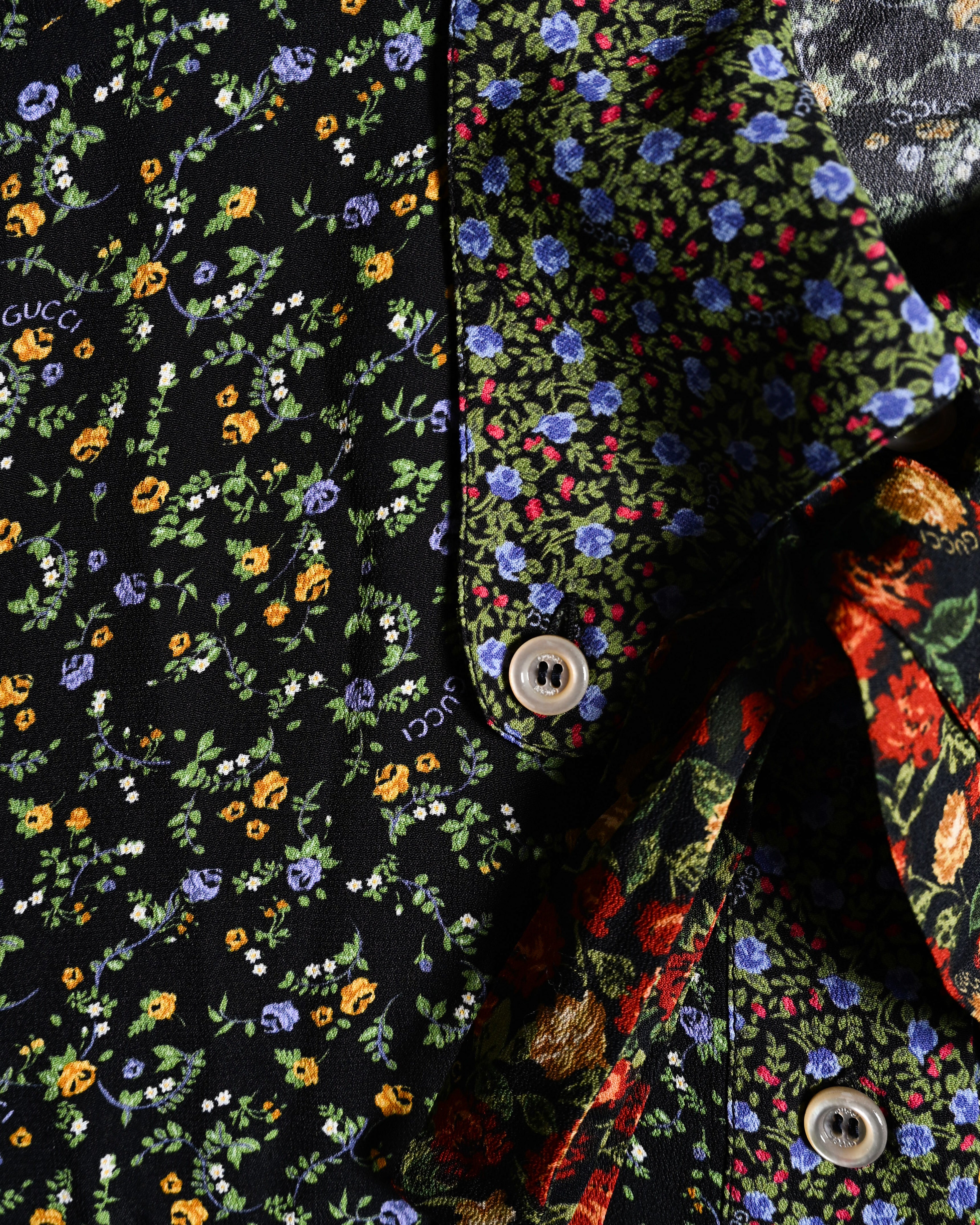 GUCCI × LIBERTY LONDON/ 2020AW Original Floral Pattern Fabric Ribbon Tie Button Down Shirt