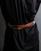 "CELINE" Oval link chain design leather combination belt