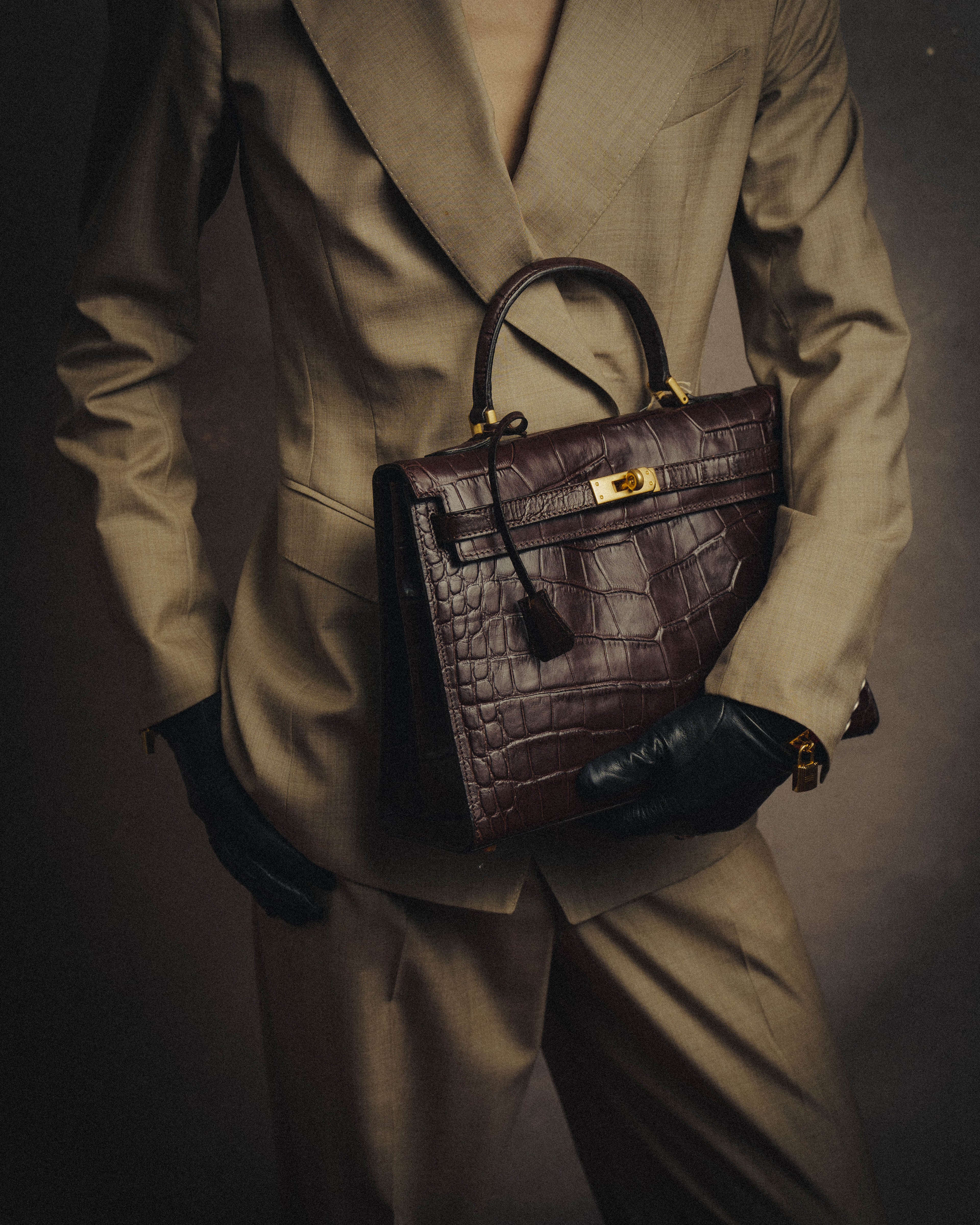 -SPECIAL- "CRISTIAN FLORENCE" 90's-00's Classic crocodile embossed leather structured top handle bag
