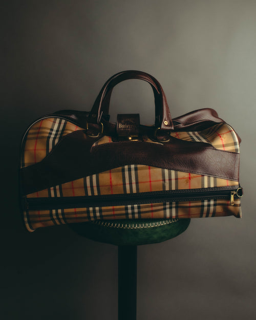 -SPECIAL- "Burberrys" 80's-90's Classic check textured leather boston bag