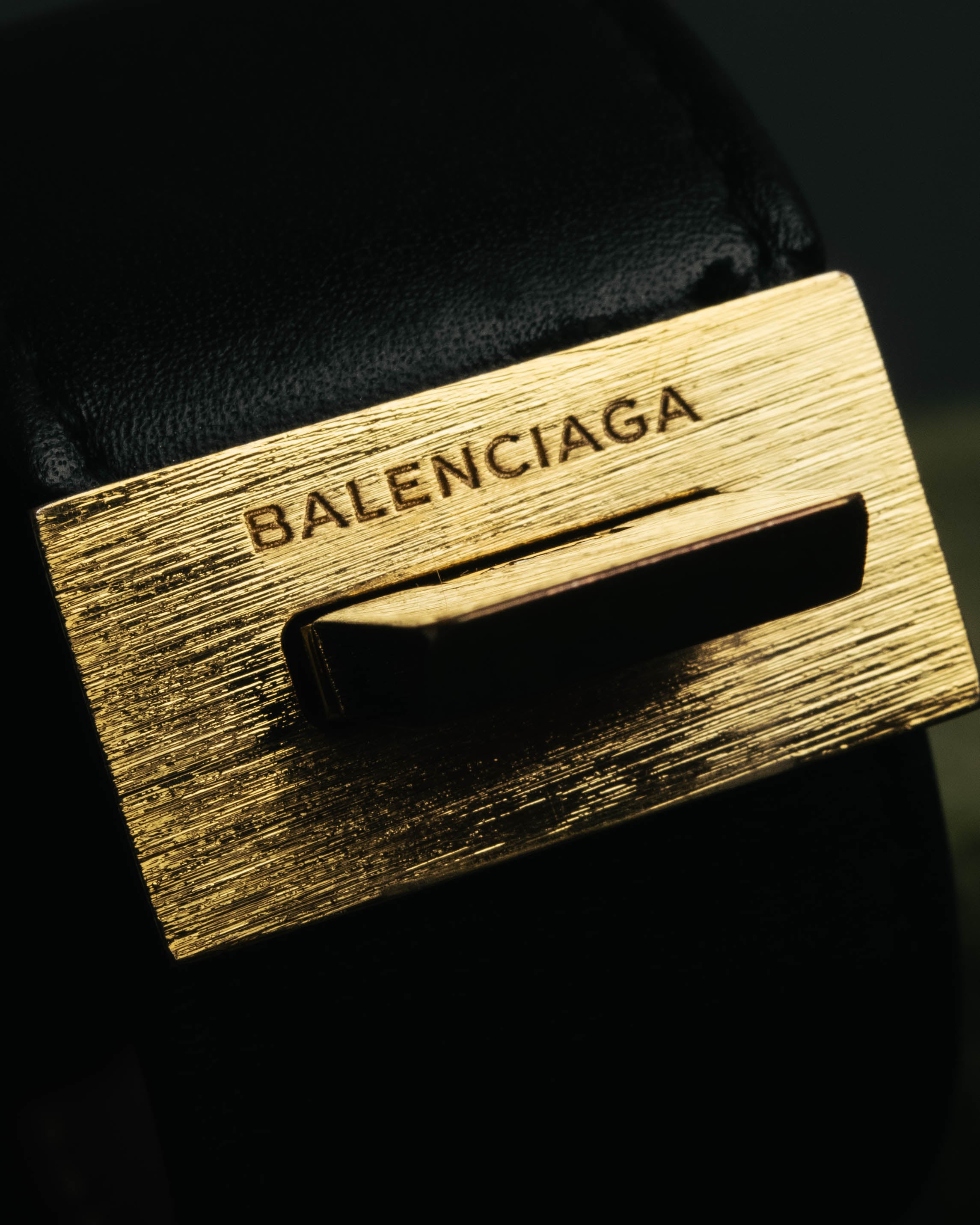 “BALENCIAGA“ 10’s Brushed metal leather cuff bracelet