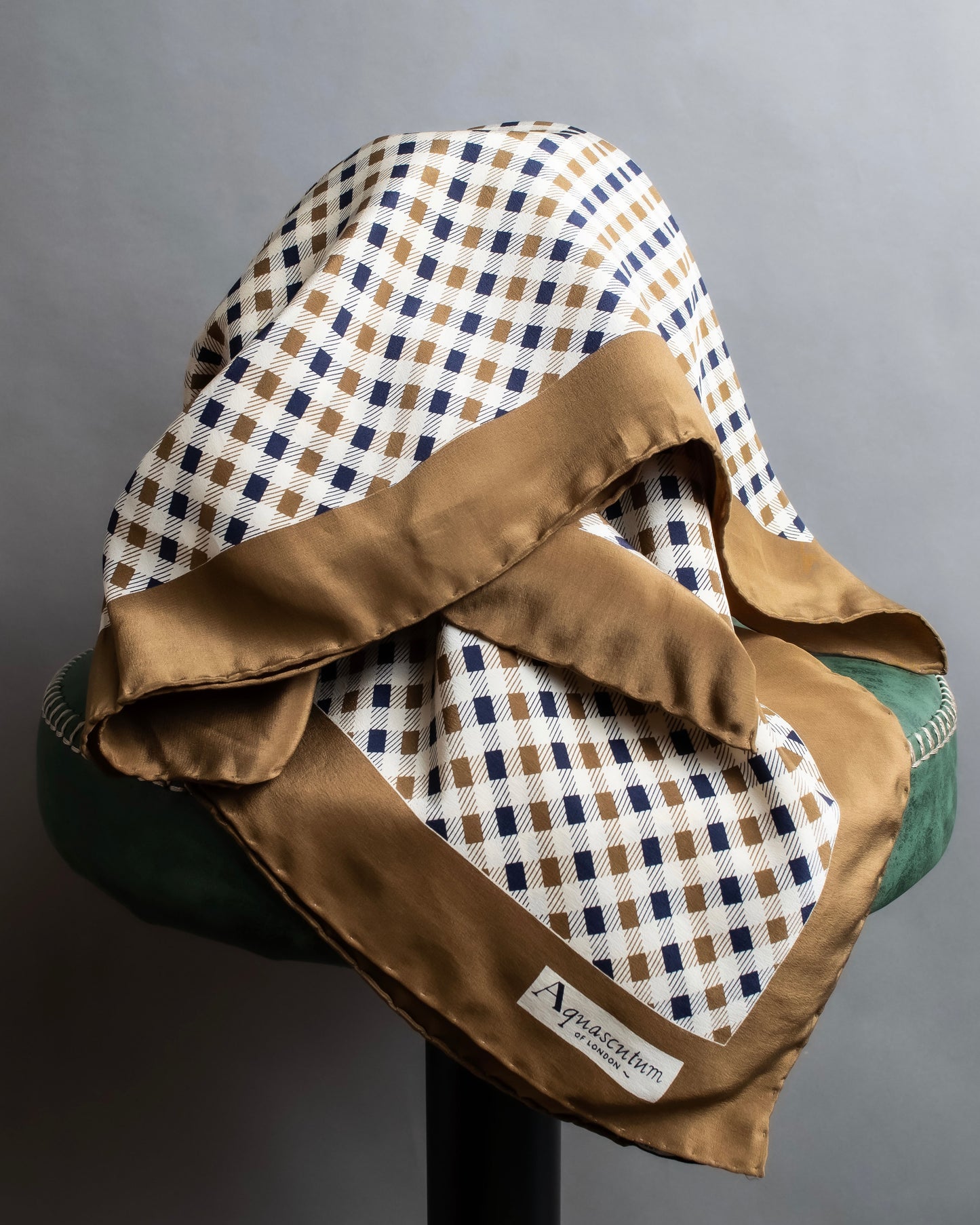 "Aquascutum" 100% silk block check pattern scarf