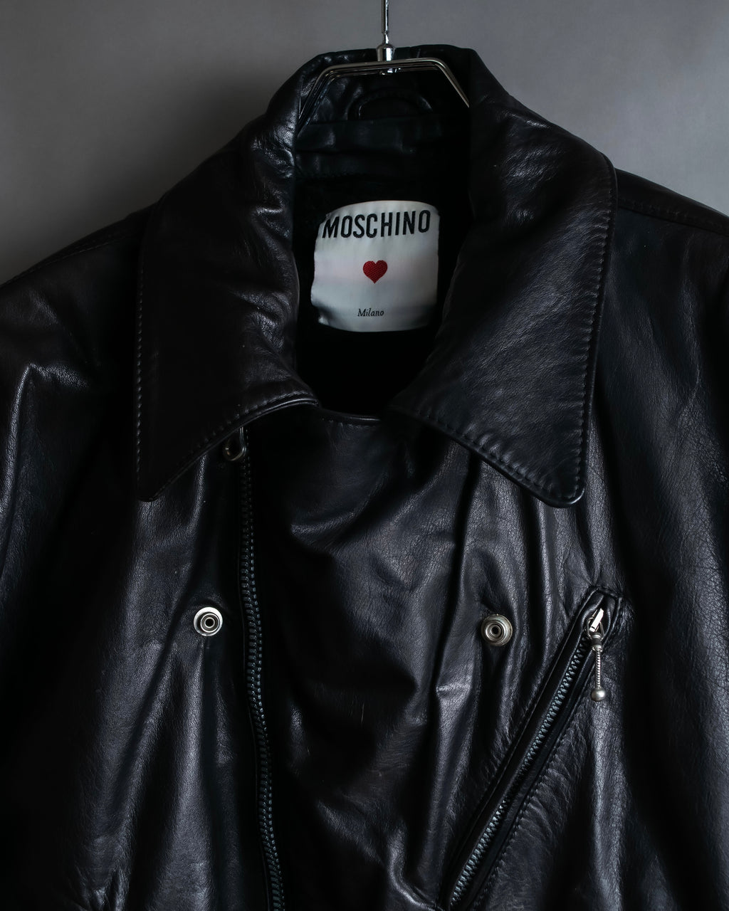 "MOSCHINO" Box silhouette leather double rider jacket