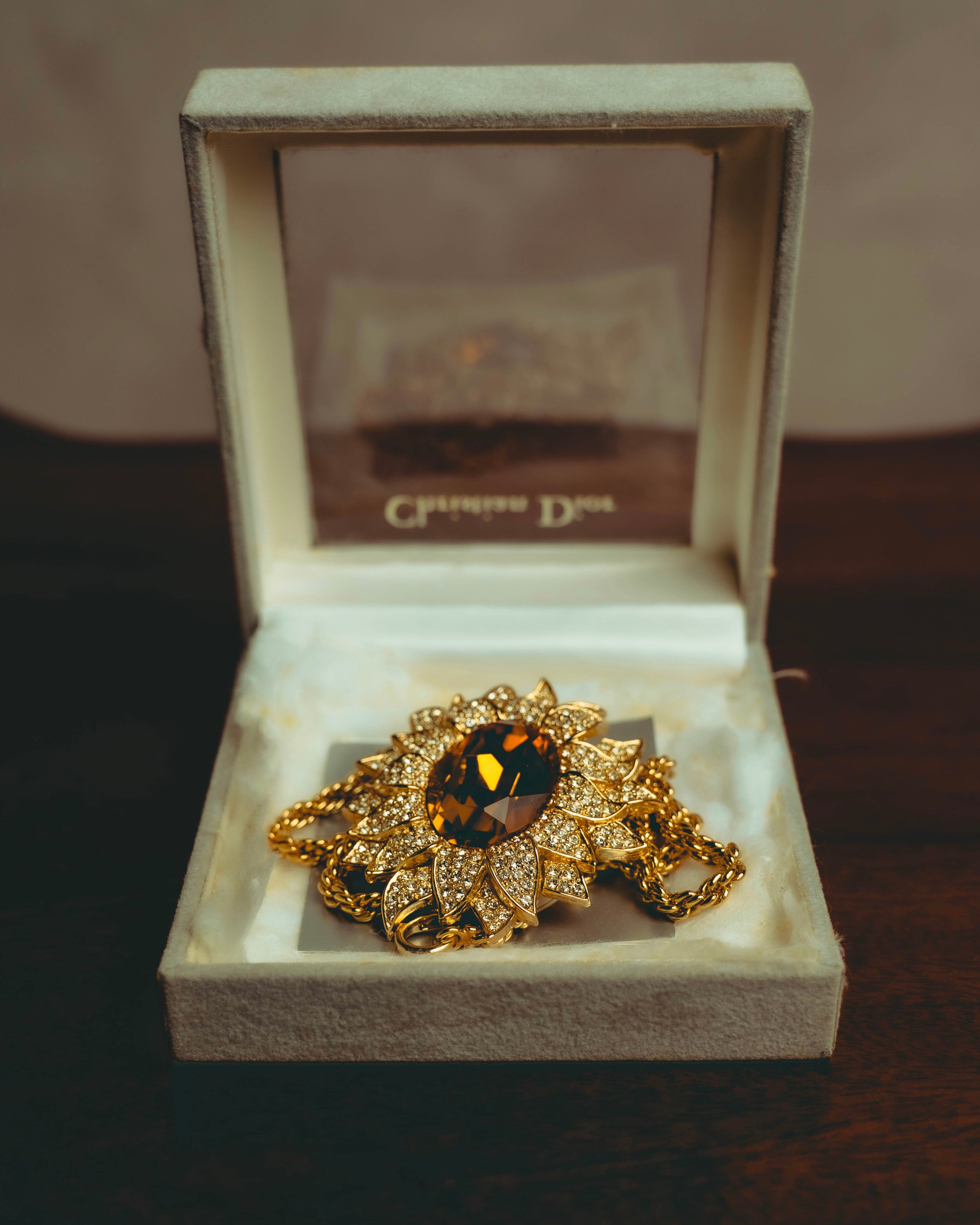 -SPECIAL- “Christian Dior” 80’s-90’s Sunburst amber glass pendant brooch