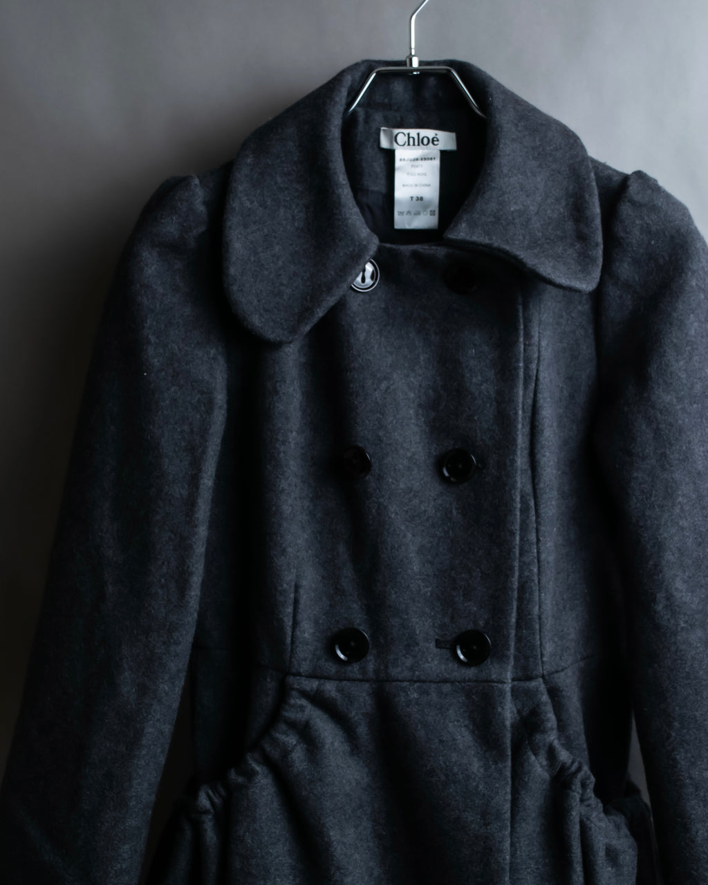 "Chloe" Gathered waist round collar coat