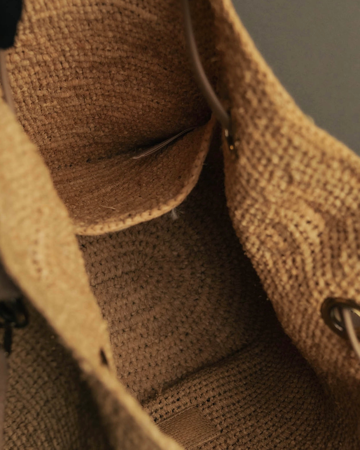 “Heidi Klein” Natural raffia bamboo handle bucket bag