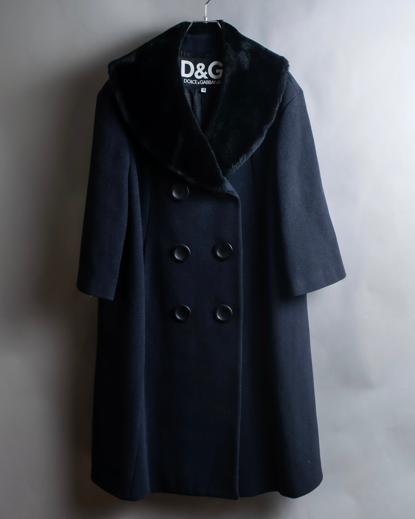 "Dolce & Gabbana" Large lapel fur shawl collar double-breasted coat