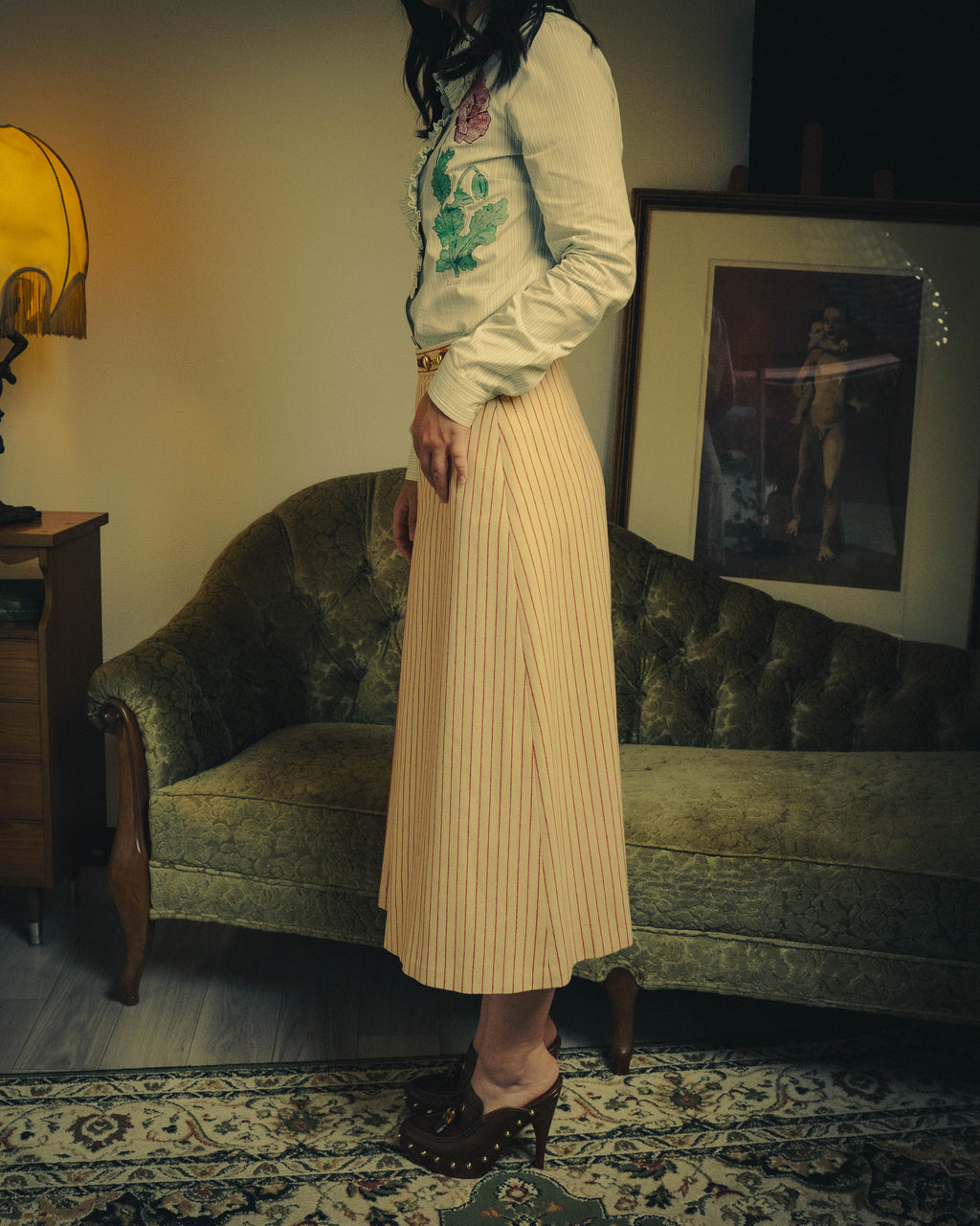 -SPECIAL- “GUCCI” 2015-2022 vintage inspired horsebit striped wool skirt