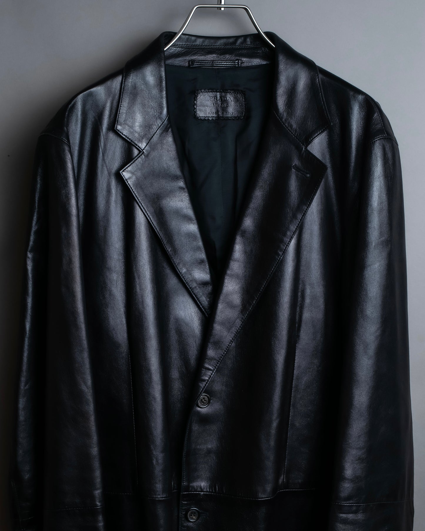 "PRADA" Oversized switched design leather tailored jacket