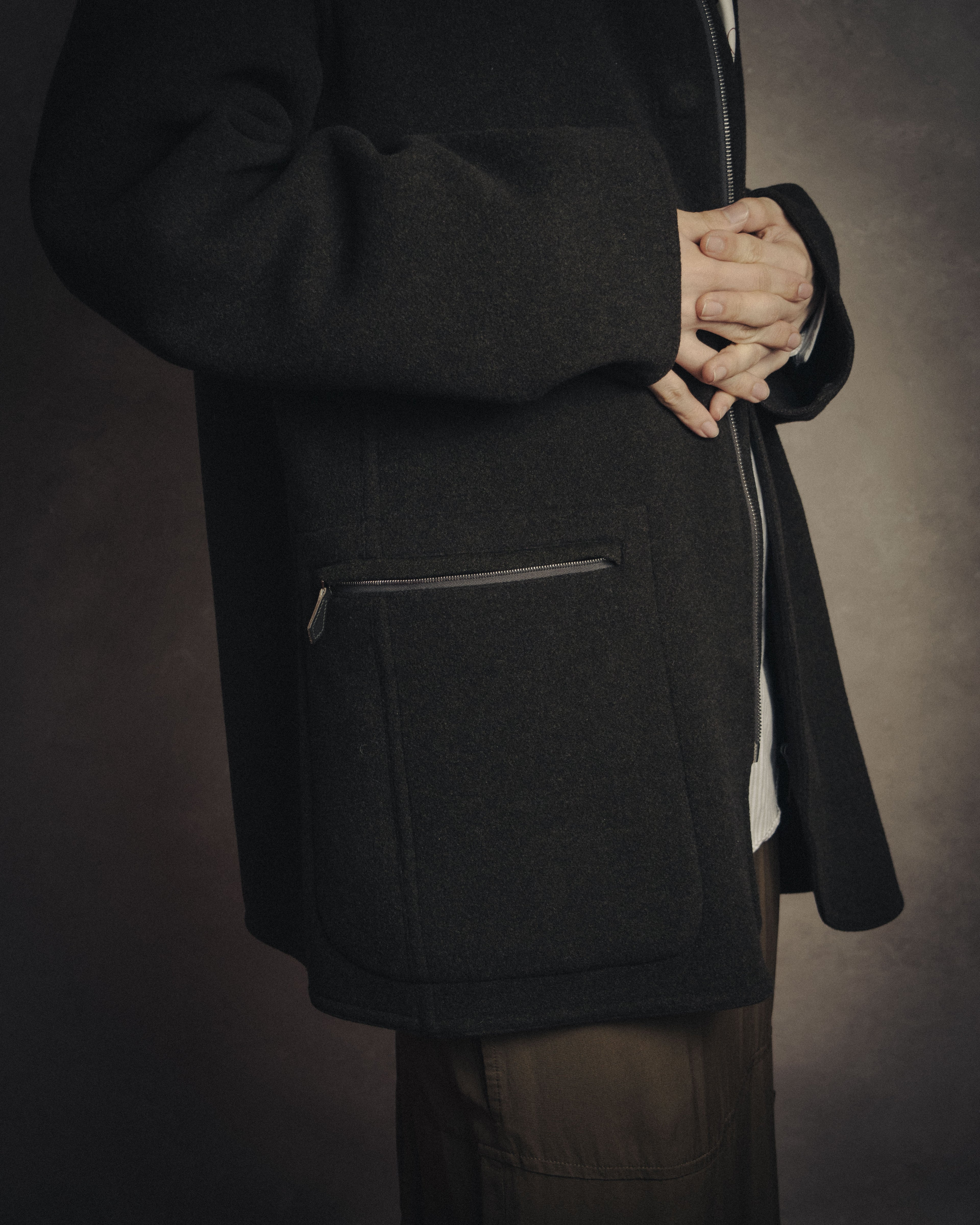 –SPECIAL– “HERMES” 90’s-00’s Concealed placket wool zip coat