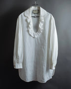 "GUCCI" Michele period ruffle round collar linen pullover shirt