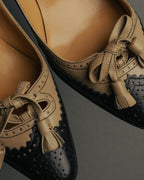 "HERMÈS" 80's-90's Classic bi-color leather tassel brogue pumps