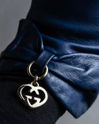 "GUCCI" Ribbon＆charm design blue leather gloves
