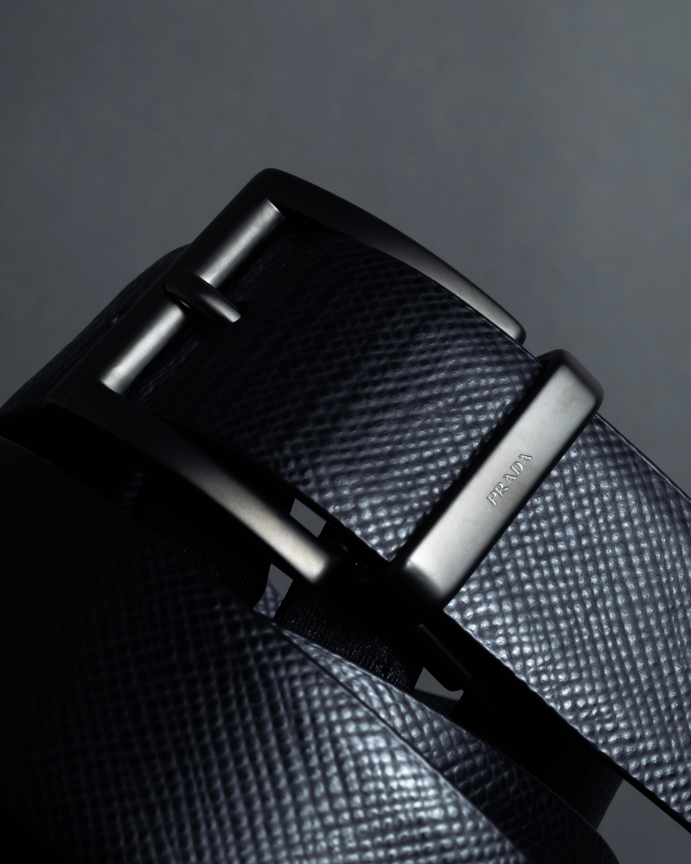 "PRADA" Black x blue reversible design belt