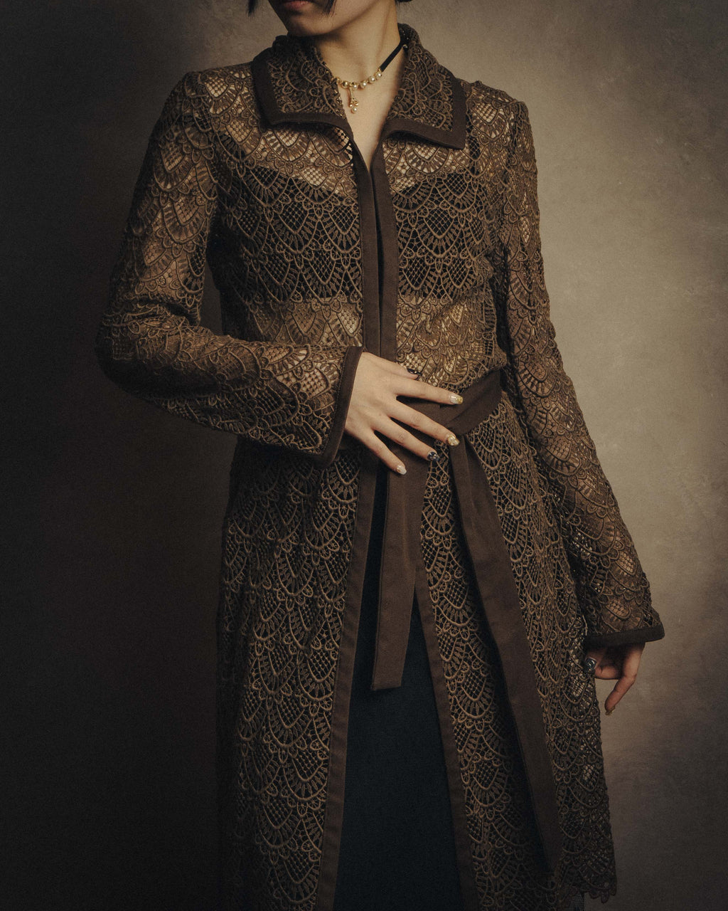 -SPECIAL- “VALENTINO ROMA” 1998-2008 Lace belted sheer coat dress