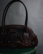 –SPECIAL– "Salvatore Ferragamo" 00’s calf hair gancini rattan accent handbag