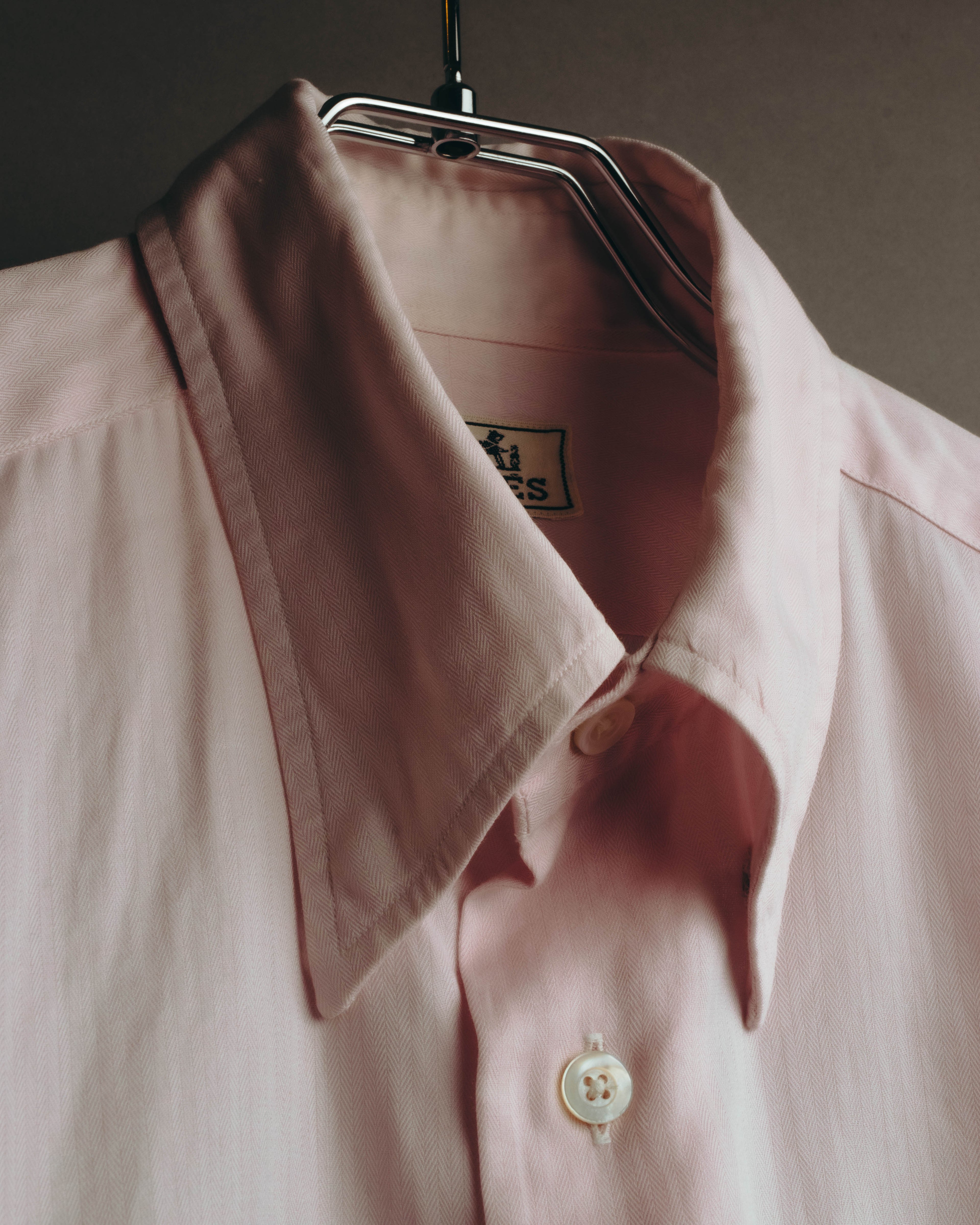 "Hermès" 80's-early 90's Pale pink herringbone cotton dress shirt
