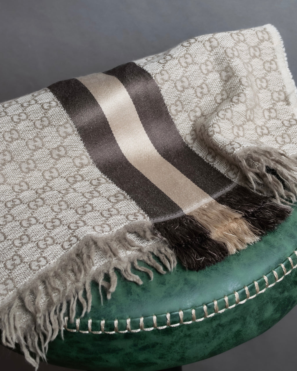 "GUCCI" GG monogram logo pattern fringe design stole