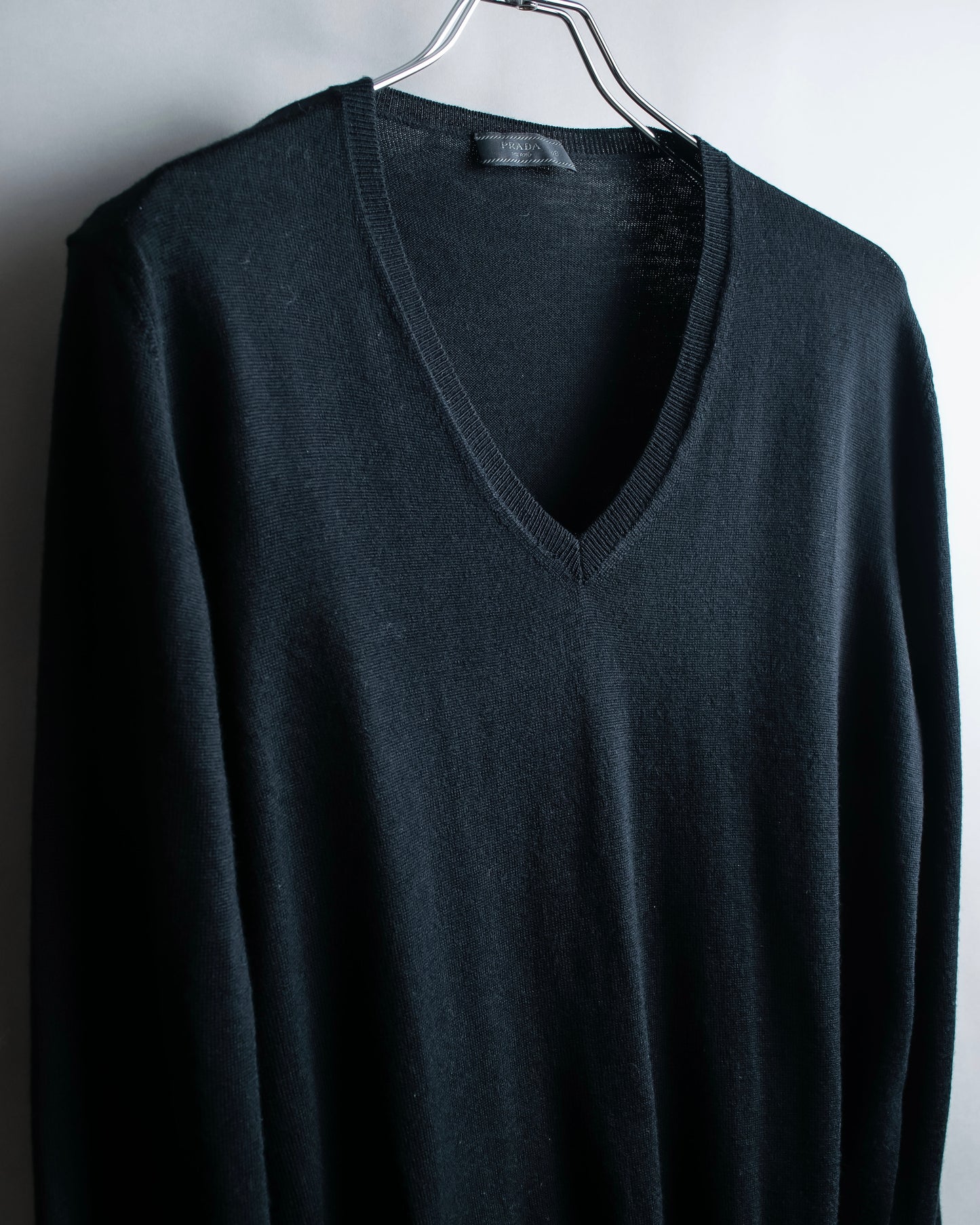 "PRADA" V-neck relaxed wool high gauge knit pullover