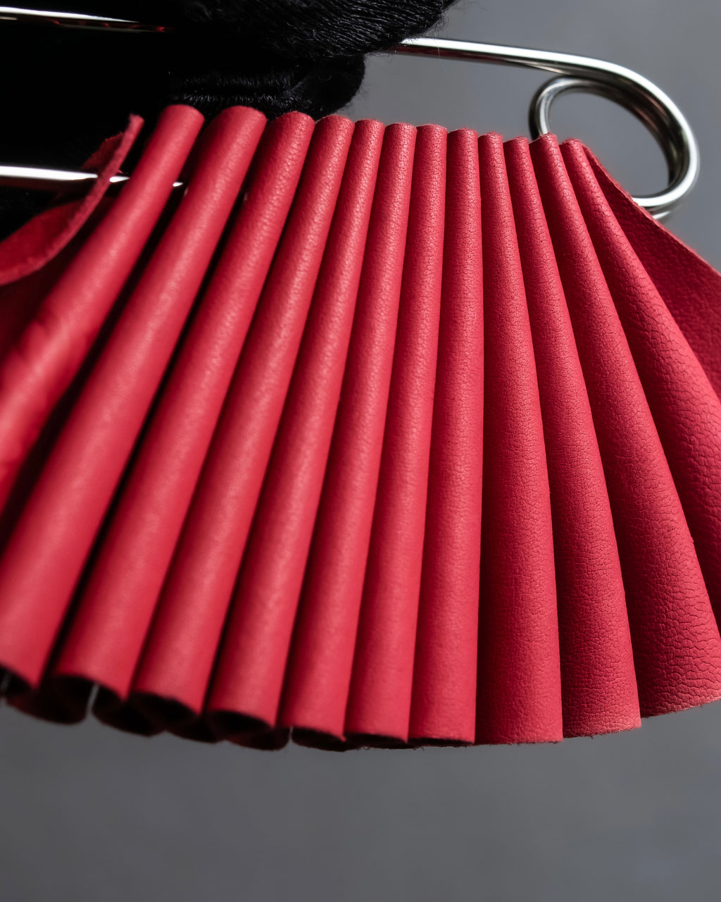 "LOEWE"  Red pleated motif safety pin brooch