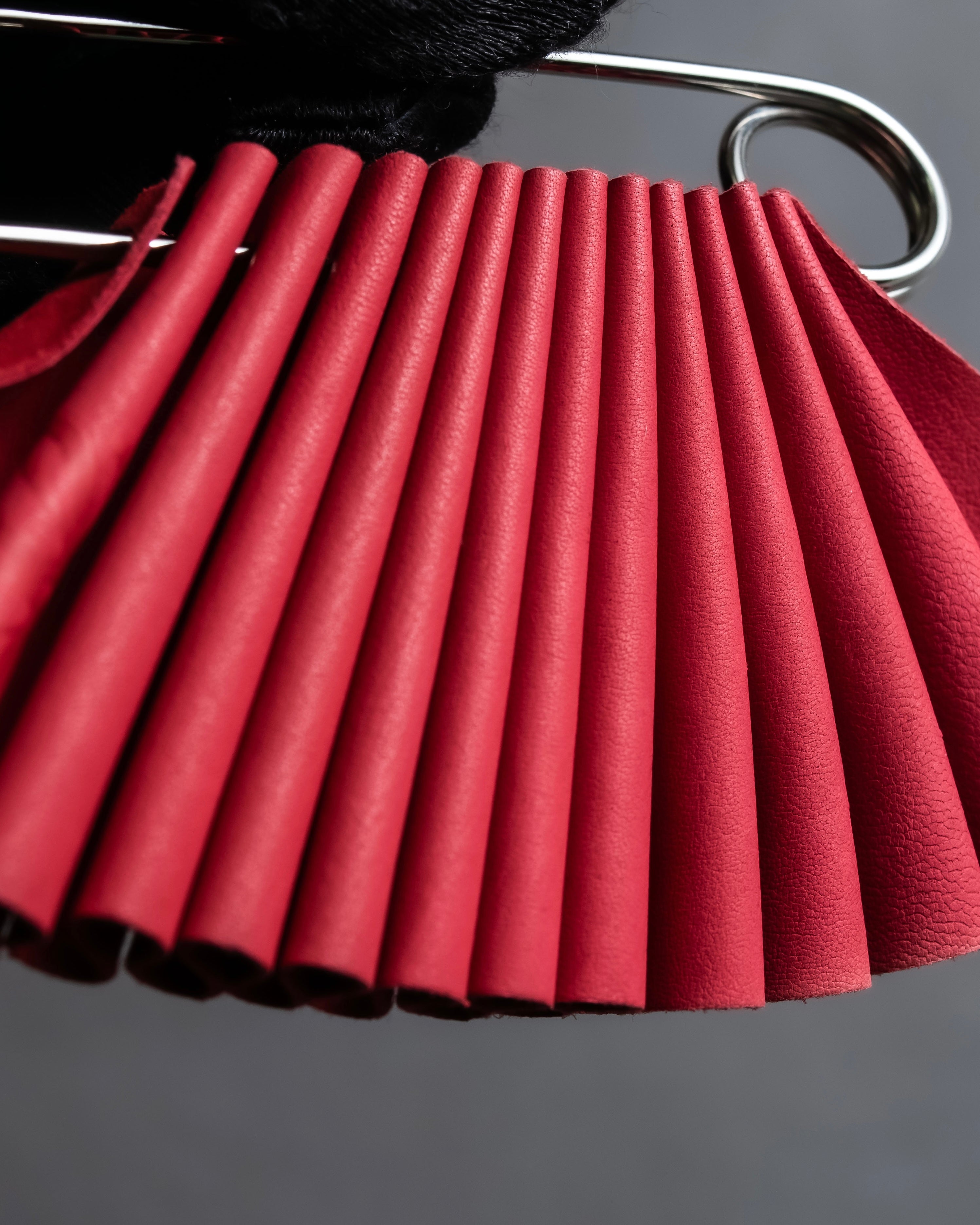 "LOEWE"  Red pleated motif safety pin brooch