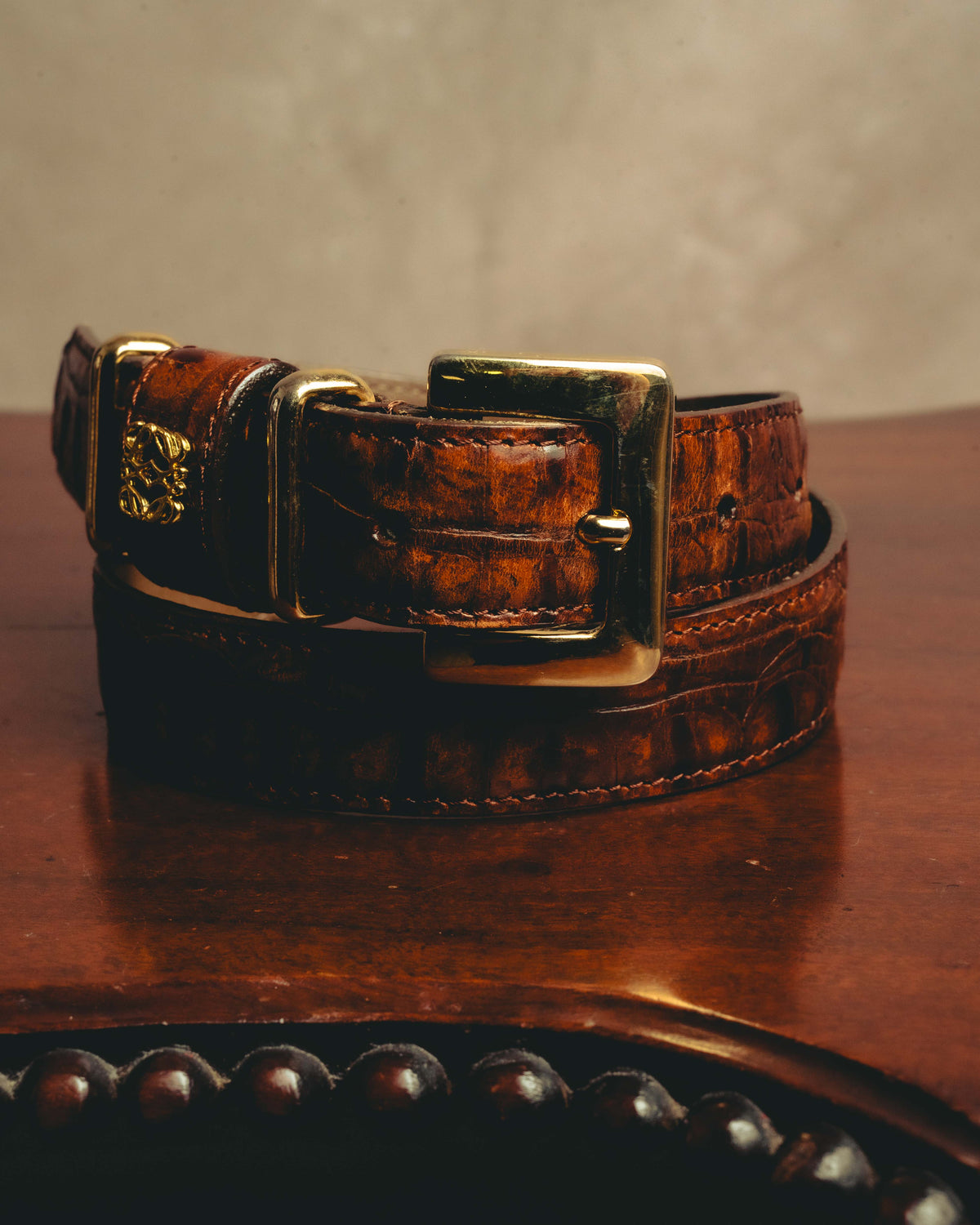-SPECIAL- “LOEWE” 80’s-90’s Crocodile pattern anagram leather belt