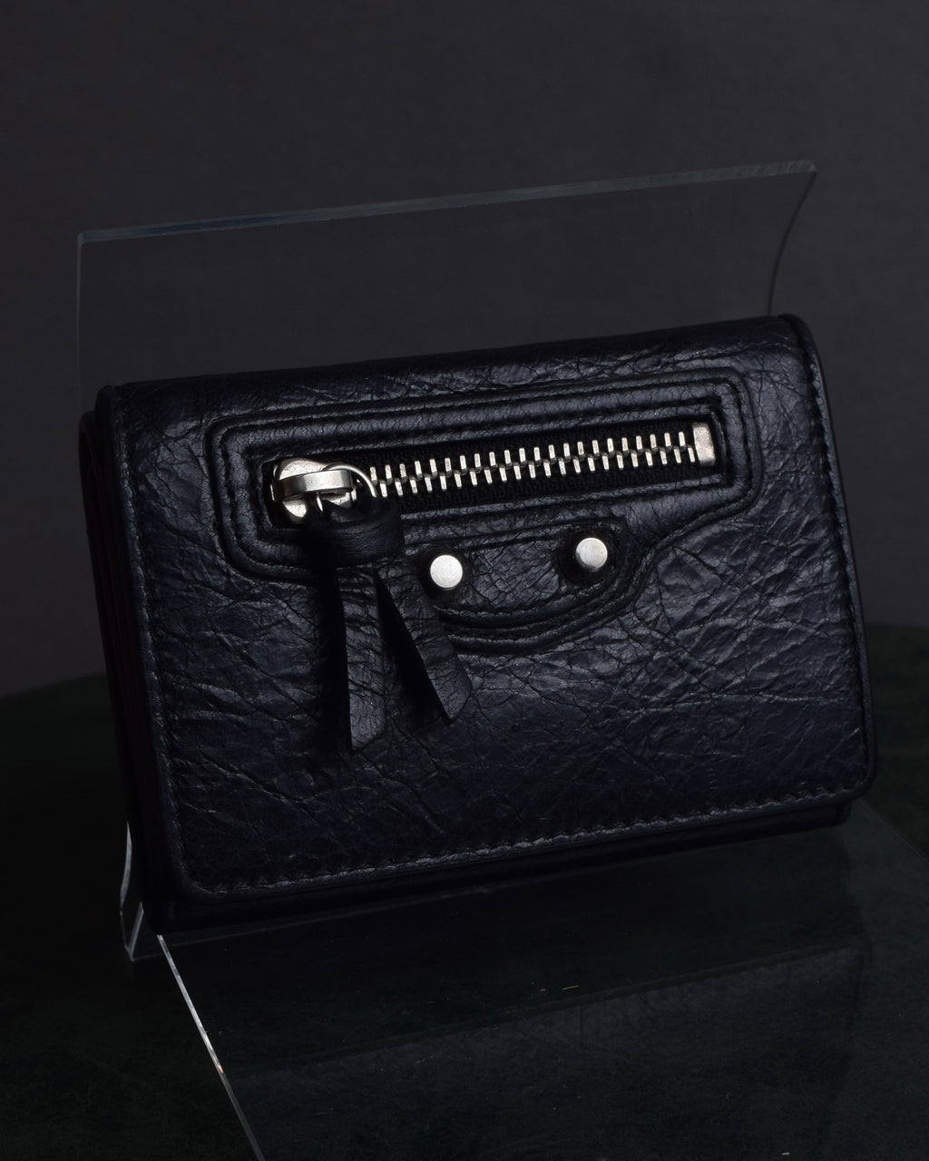 "BALENCIAGA" Motorcycle detail compact leather wallet