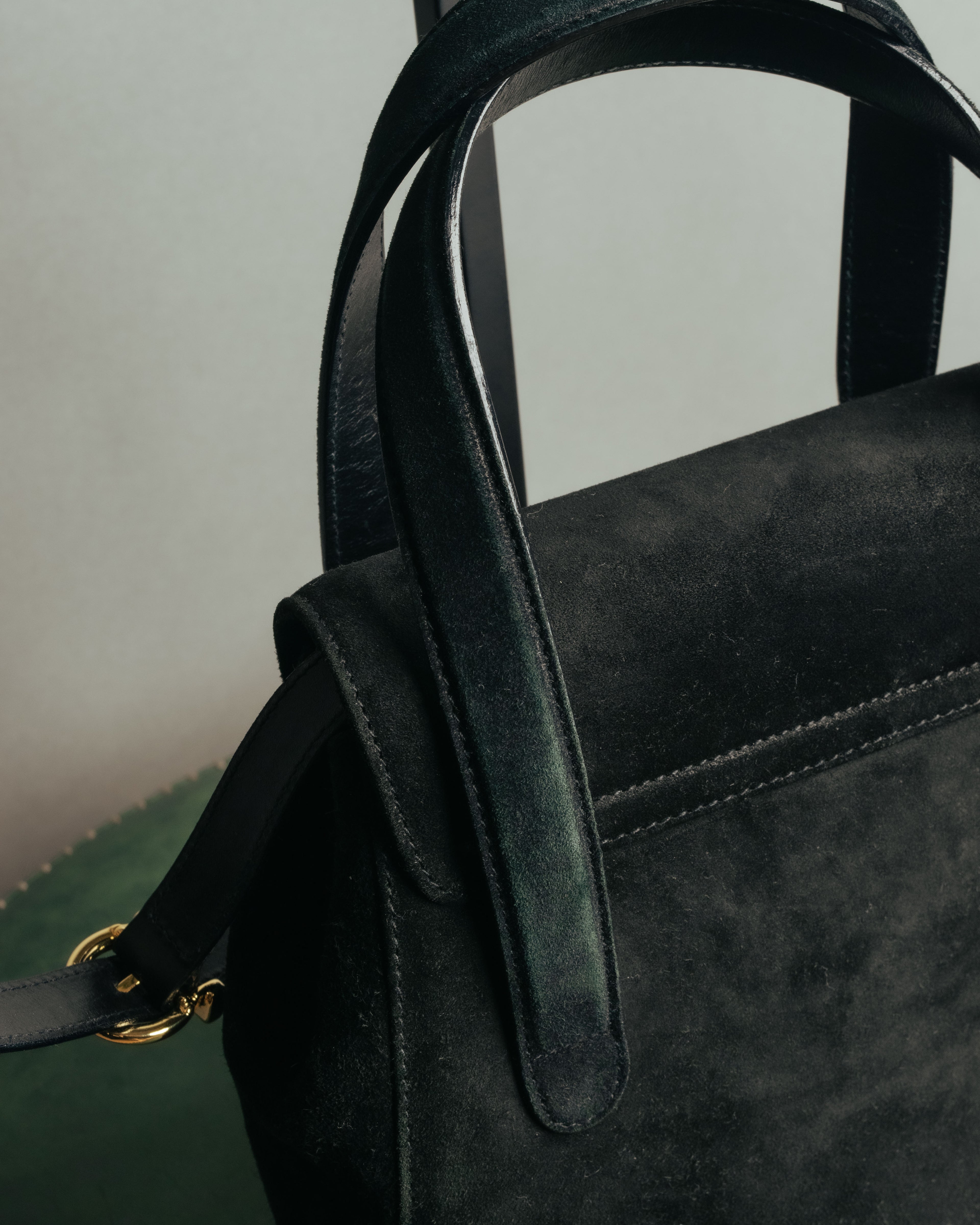 “Salvatore Ferragamo” 1995 Double gancini suede leather handbag