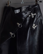 "CELINE" Front metal buckle detail leather skirt
