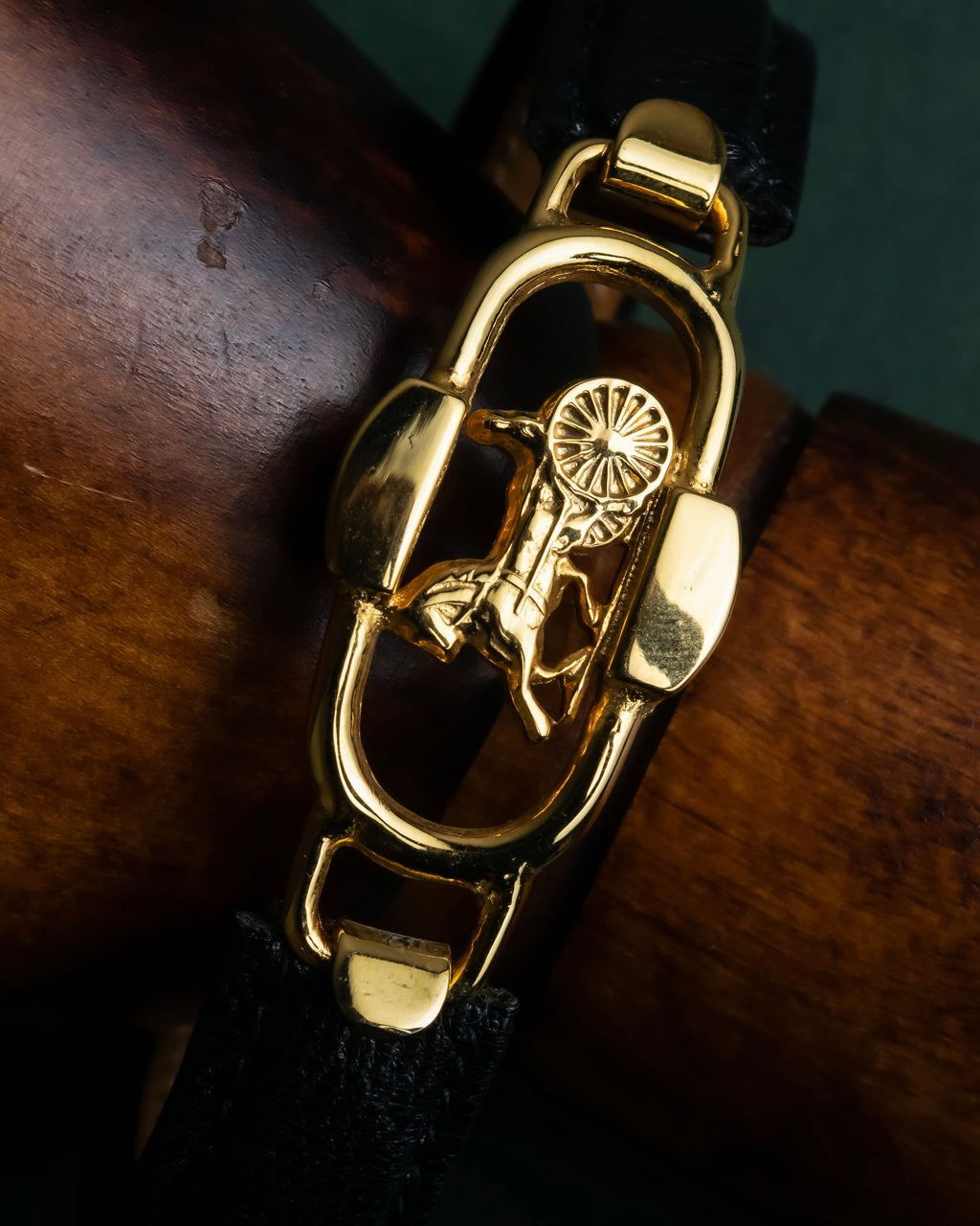 "CELINE" Horse-drawn carriage motif buckle leather bracelet