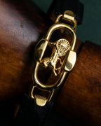 "CELINE" Horse-drawn carriage motif buckle leather bracelet