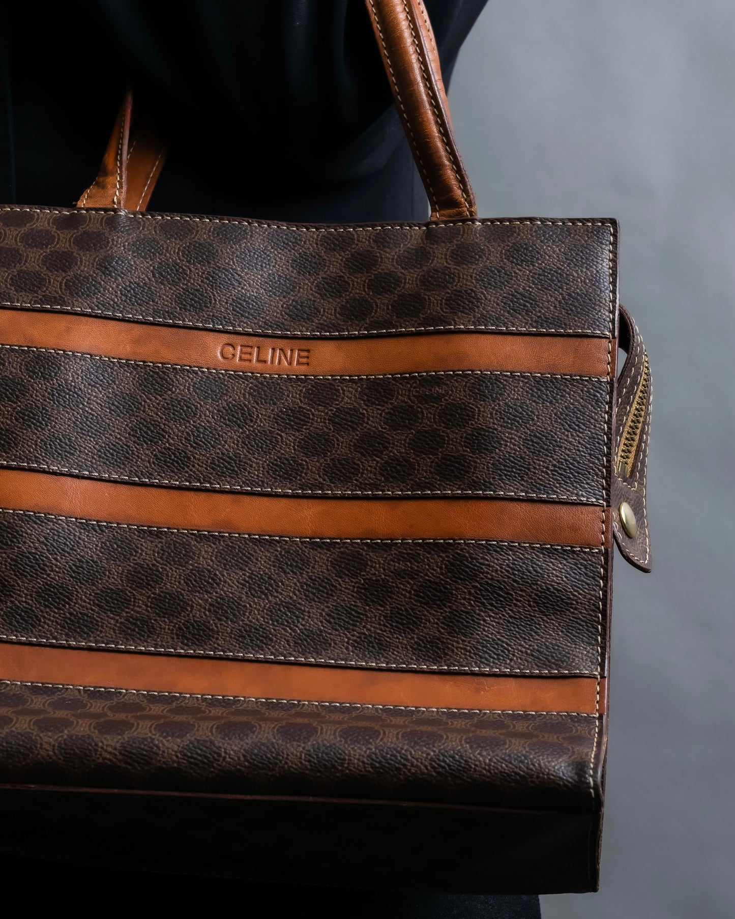 "CELINE" Macadam Pattern Three Line Handbag