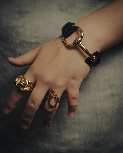 -SPECIAL- "GUCCI" 70's-80's Iconic horsebit crocodile leather cuff bangle