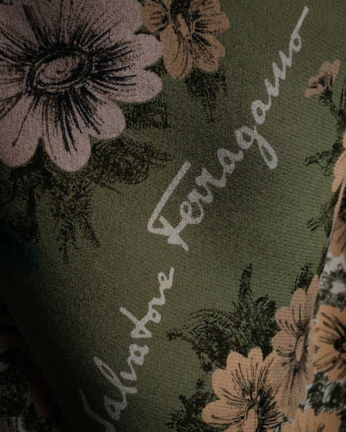 “Salvatore Ferragamo” 90’s Botanical fringe shawl