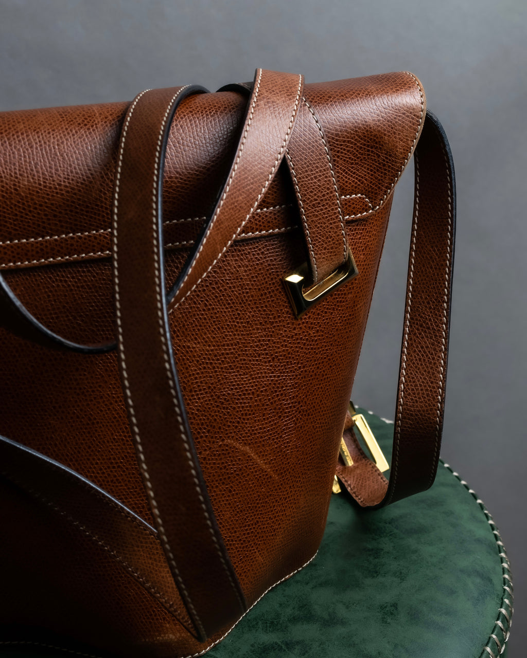 "Salvatore Ferragamo" Gold metal parts brown leather shoulder bag