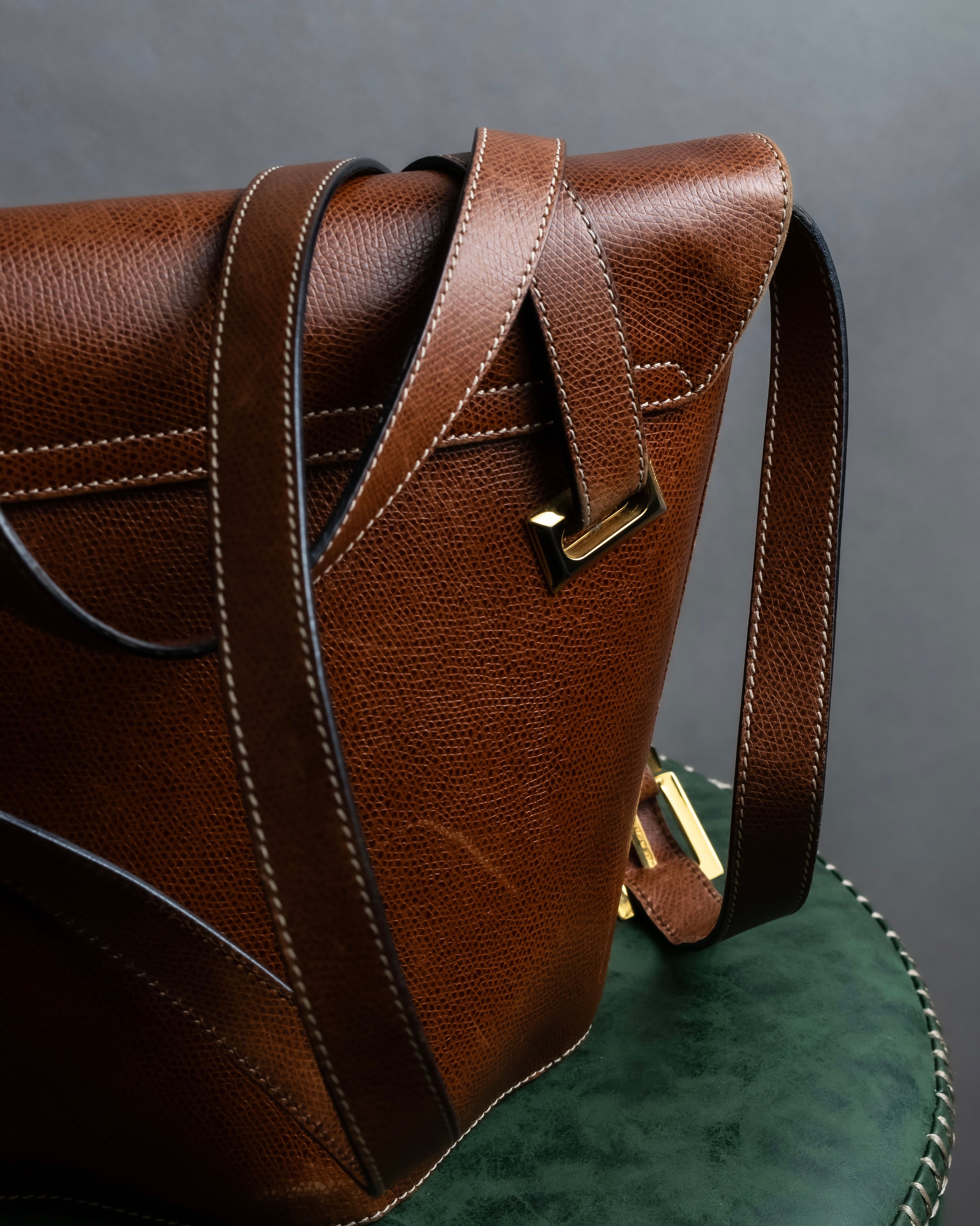 "Salvatore Ferragamo" Gold metal parts brown leather shoulder bag