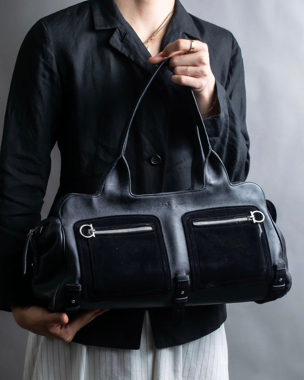 "Salvatore Ferragamo" Gancini Motif out pocket hand bag