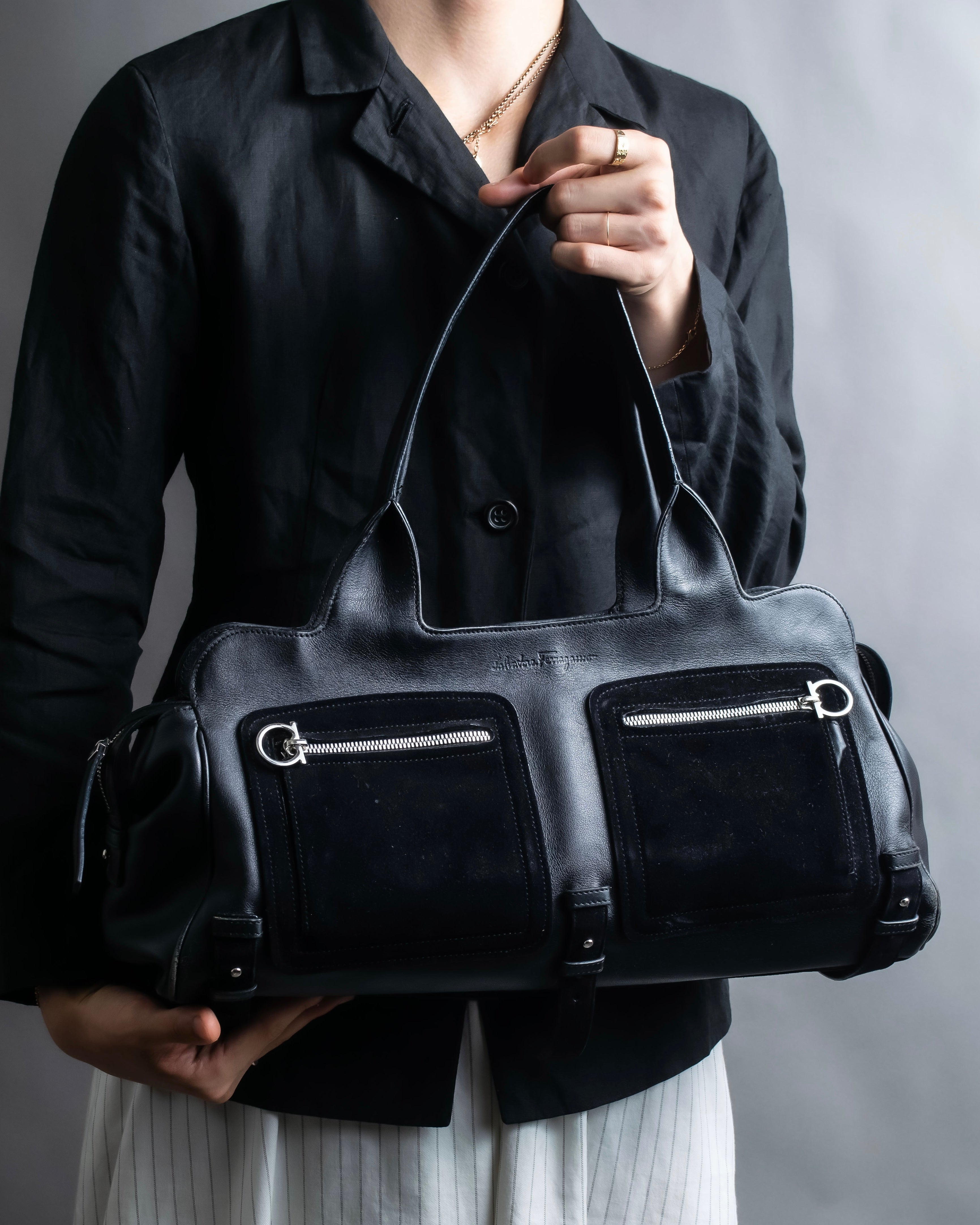 "Salvatore Ferragamo" Gancini Motif out pocket hand bag