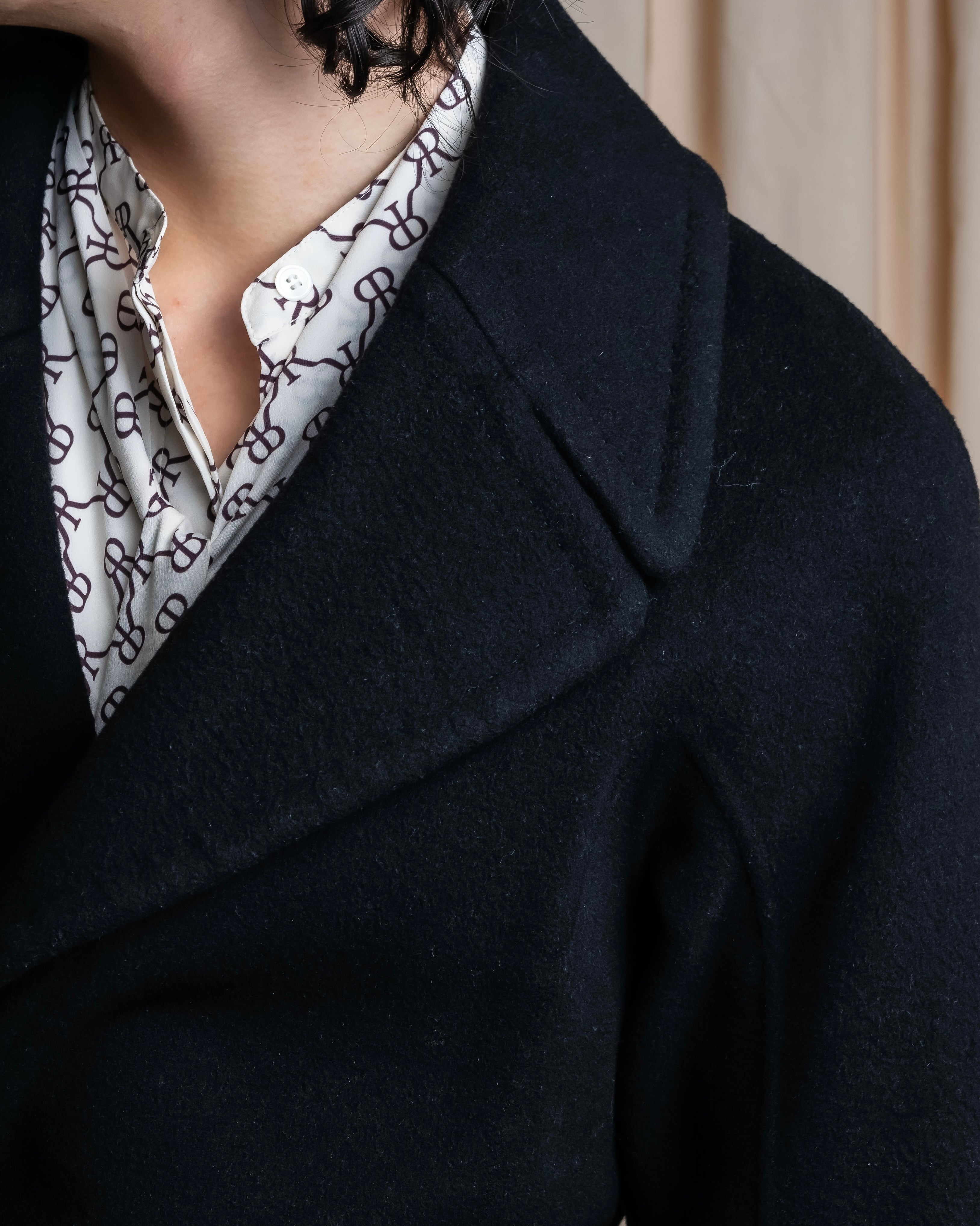 "Vintage large lapel design belted long gown coat"