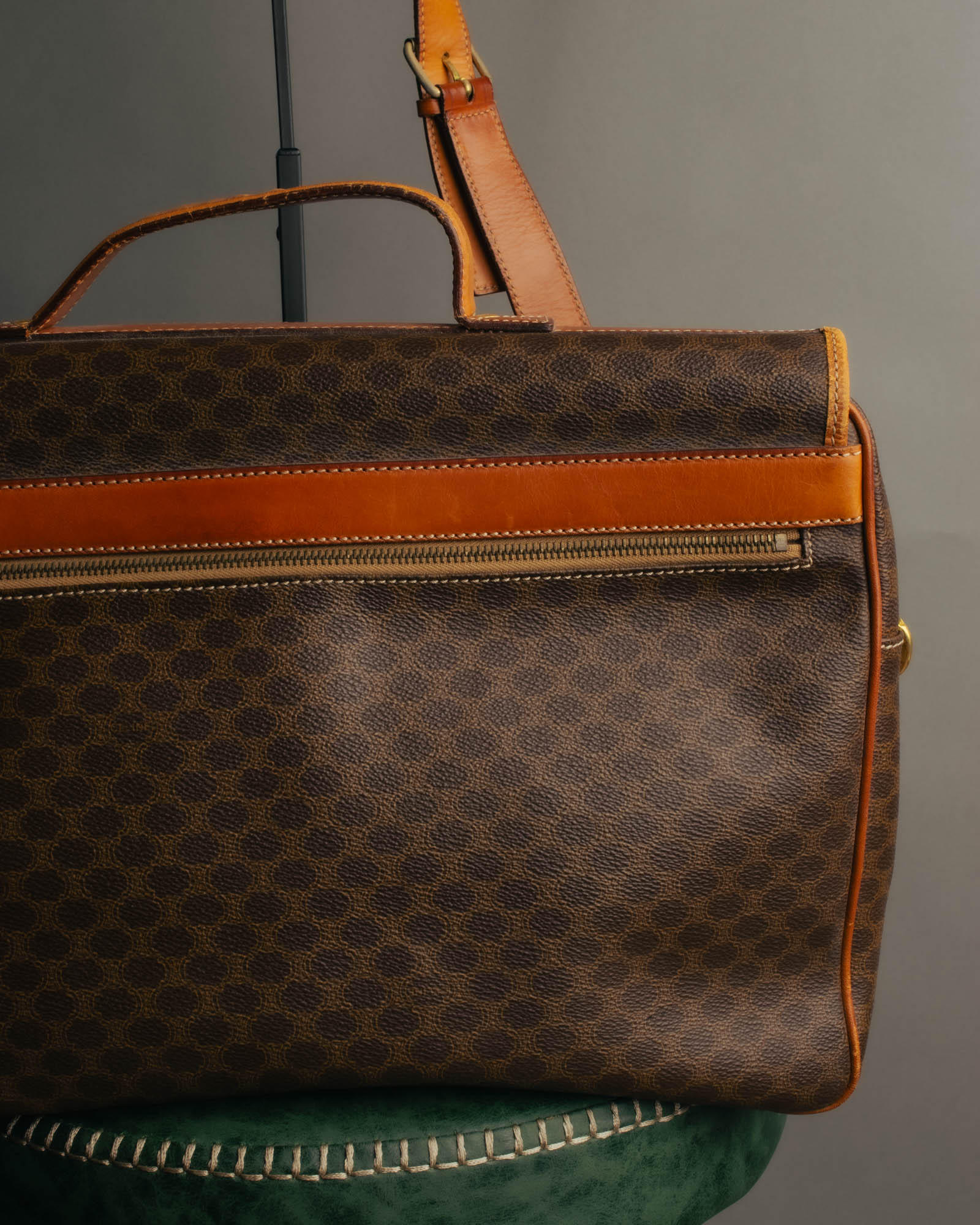 "CELINE" 80's-90's Macadam monogram pvc leather shoulder briefcase
