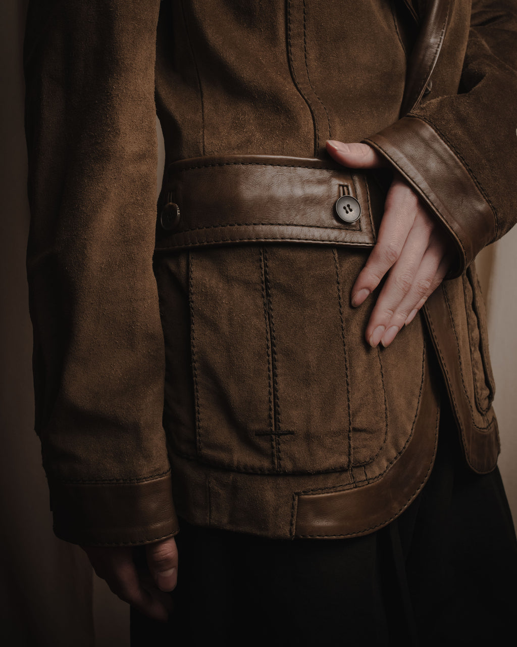 "GUCCI"Mid 2000s suede & smooth leather combination tailored jacket