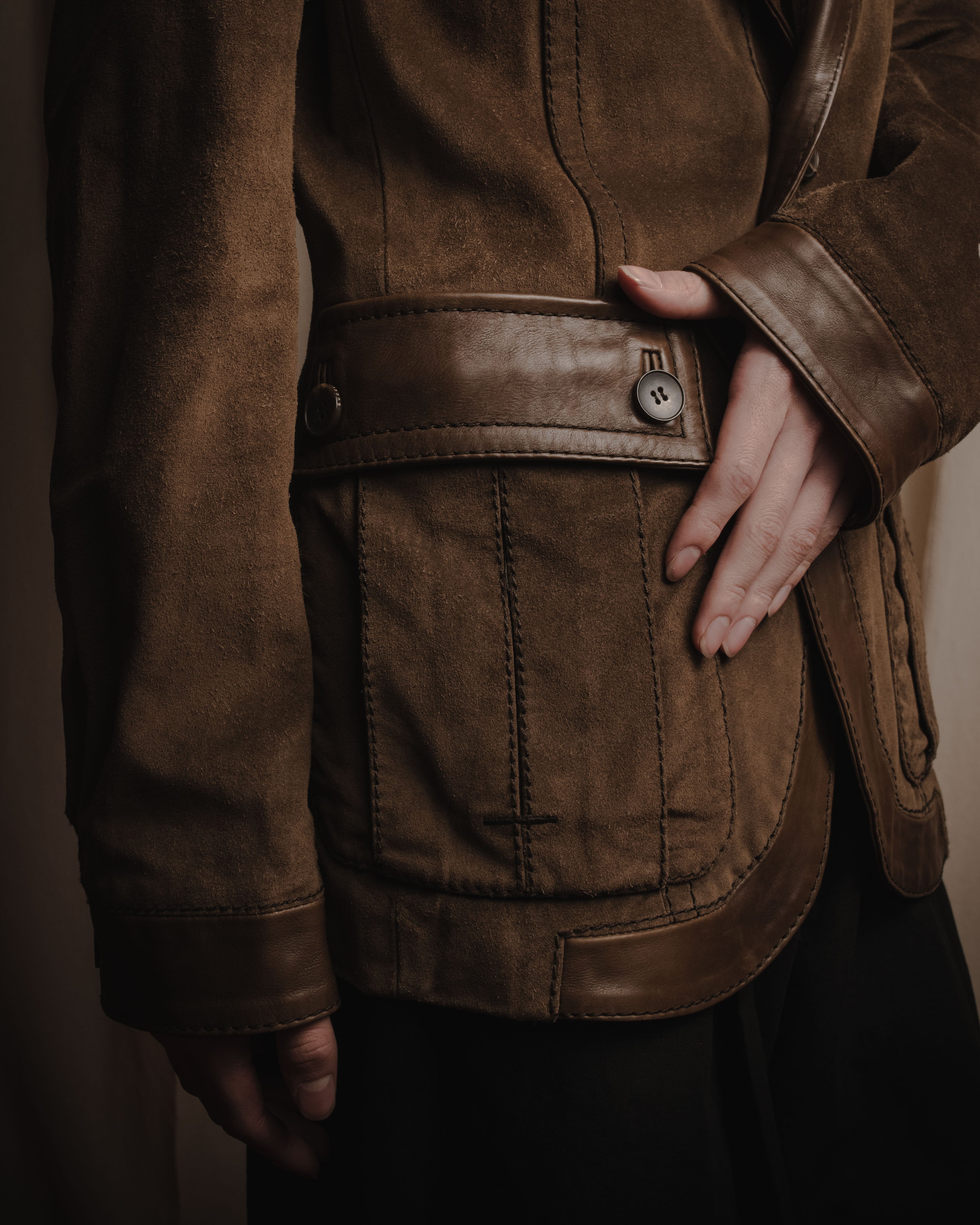 "GUCCI"Mid 2000s suede & smooth leather combination tailored jacket