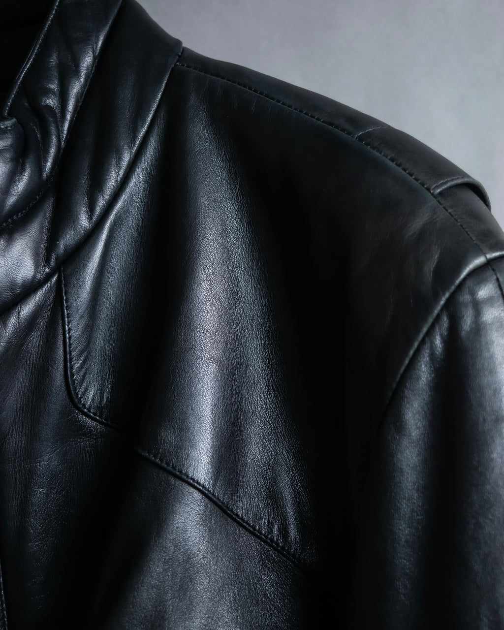 "Claude Montana" Drawcord detail stand-up collar leather blouson