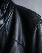 "Claude Montana" Drawcord detail stand-up collar leather blouson