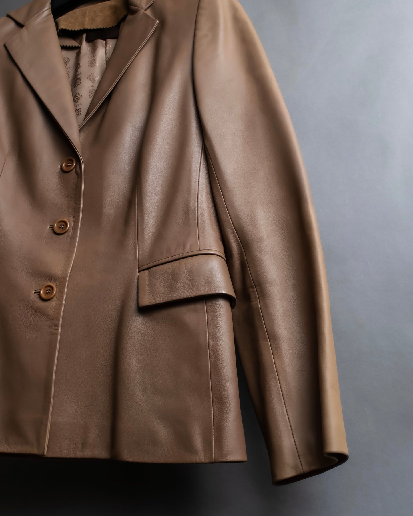 "LOEWE"  Camel brown leather tailored jacket