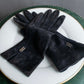 "HERMES" H motif design suede leather gloves