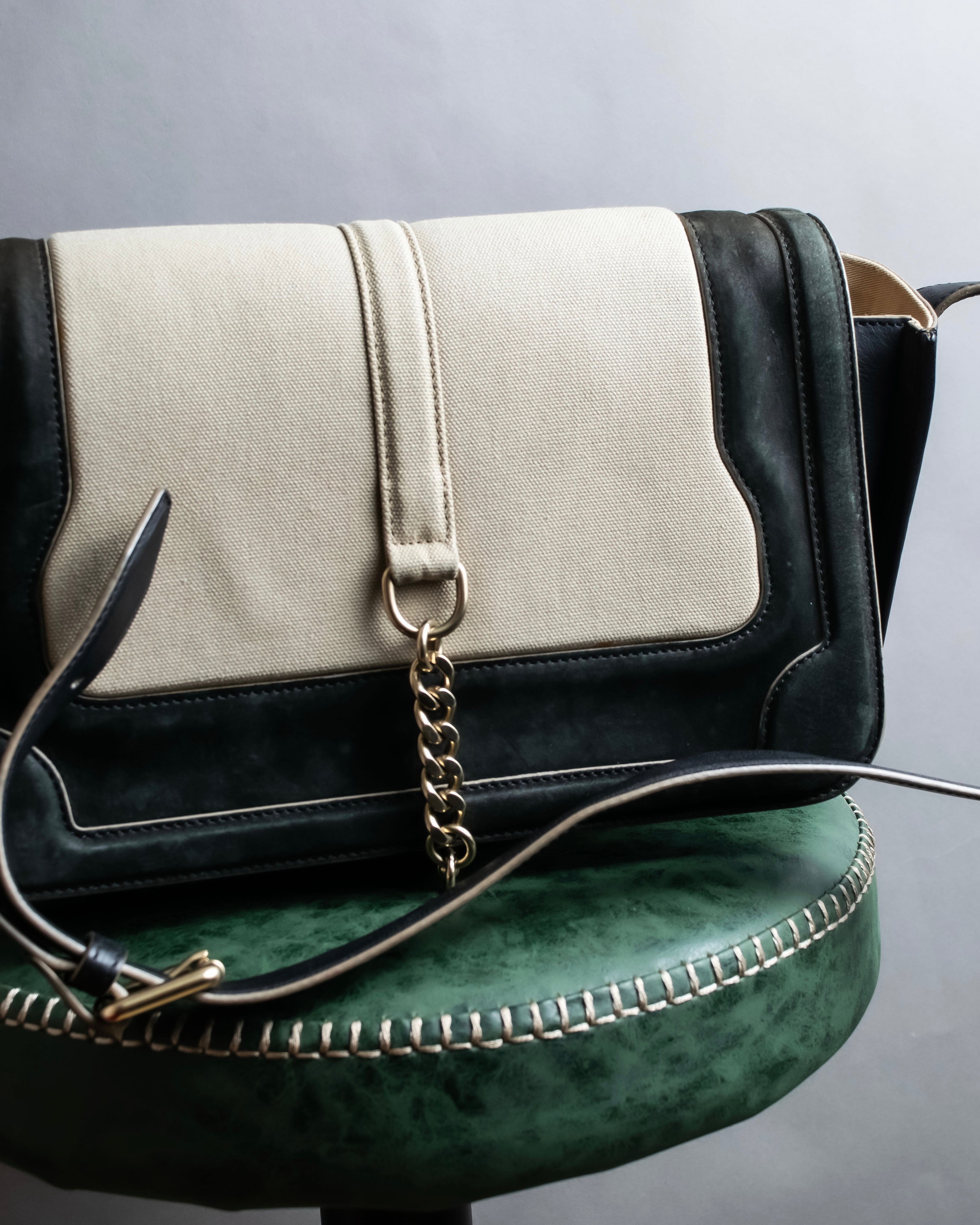 "Chloe" Leather &amp; canvas combination design chain crossbody bag