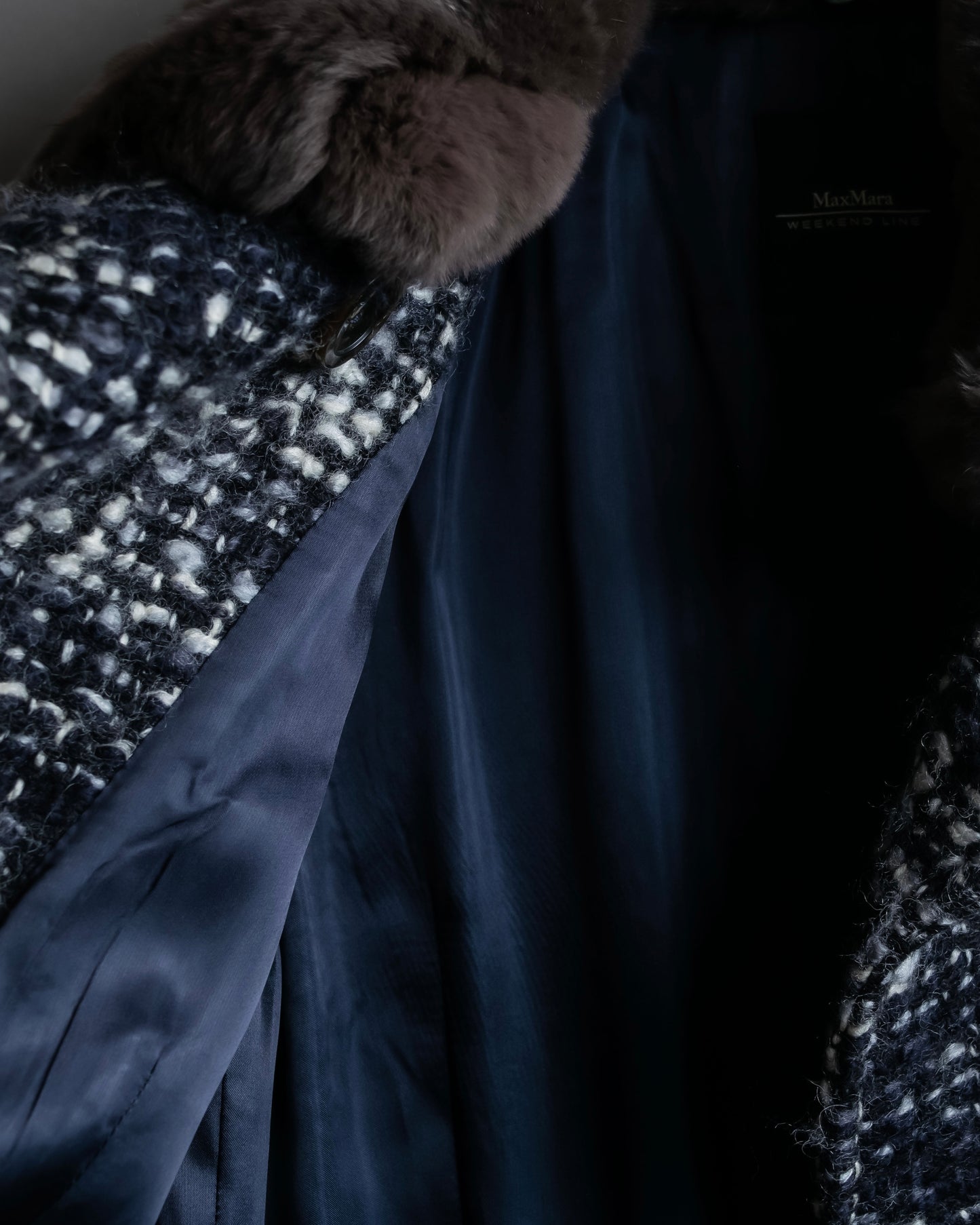 "Weekend Max Mara" Fur trimmed design collar tweed flare coat